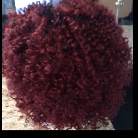New Curly Burgundy Human Hair Blend Lace Front Wig main image 4